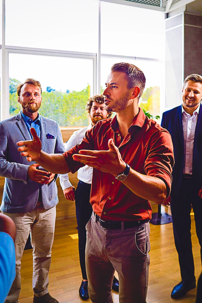 Leader talking to his team